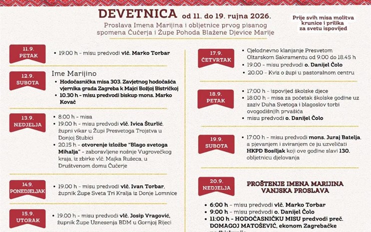 Proslava Imena Marijina i 825. obljetnice prvoga pisanog spomena Čučerja i Župe Pohoda BDM